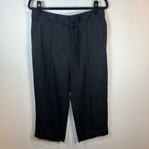 Ann Taylor Loft Women's Tie Waist Cropped Linen Blend Trouser Pants Black Size 8